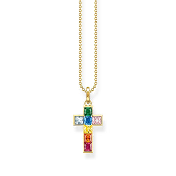 THOMAS SABO Necklace cross colourful stones gold