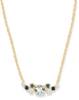 9CT ELISA AQUAMARINE, TOPAZ & DIAMOND NECKLACE