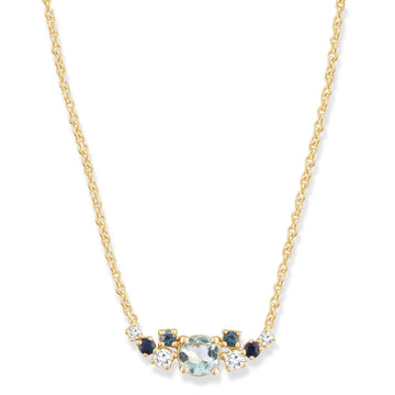 9CT ELISA AQUAMARINE, TOPAZ & DIAMOND NECKLACE