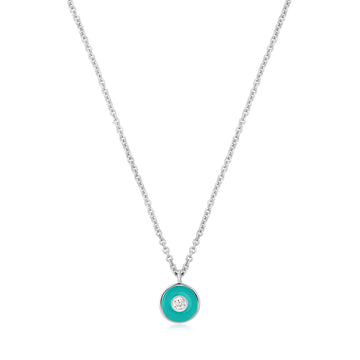 Ania Haie Teal Enamel Disc Silver Necklace