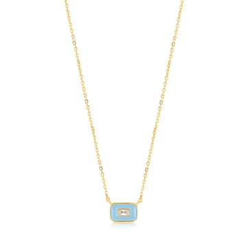 Ania Haie Powder Blue Enamel Emblem Gold Necklace