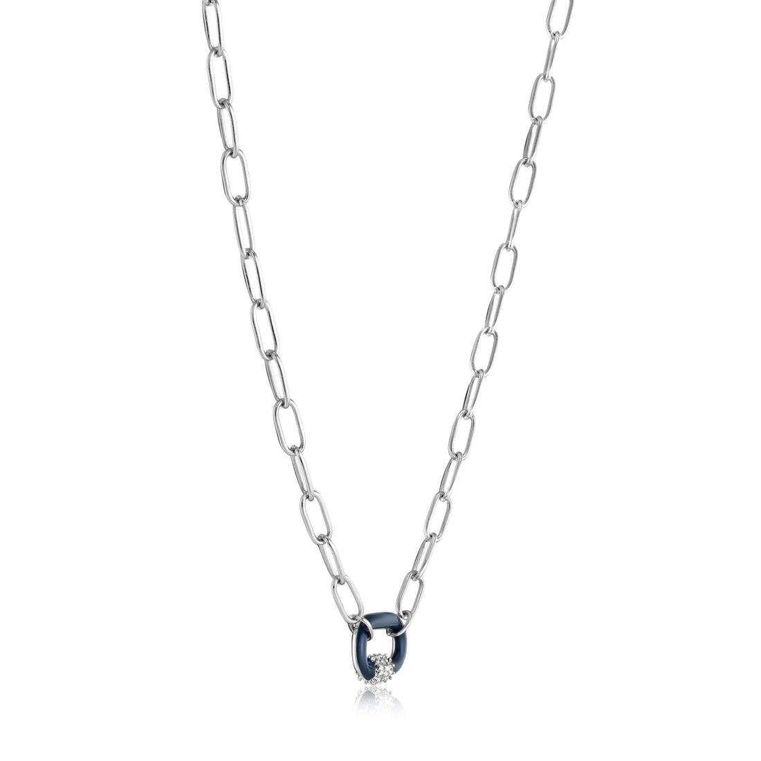 Ania Haie Navy Blue Enamel Carabiner Silver Necklace