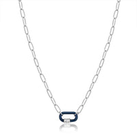 Ania Haie Navy Blue Enamel Carabiner Silver Necklace