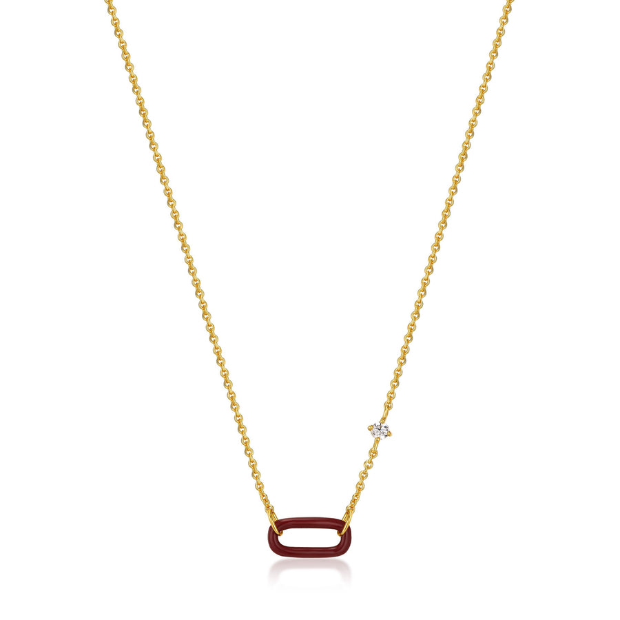 Ania Haie Claret Red Enamel Gold Link Necklace