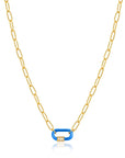 Neon Blue Enamel Carabiner Gold Necklace