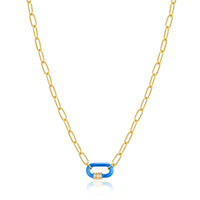 Neon Blue Enamel Carabiner Gold Necklace