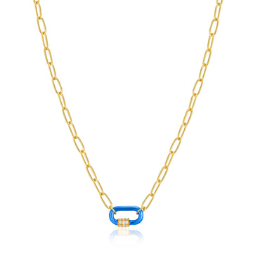 Neon Blue Enamel Carabiner Gold Necklace