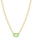 Neon Green Enamel Carabiner Gold Necklace