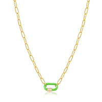 Neon Green Enamel Carabiner Gold Necklace