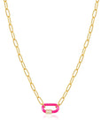 Neon Pink Enamel Carabiner Gold Necklace