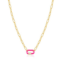 Neon Pink Enamel Carabiner Gold Necklace