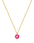 Neon Pink Enamel Disc Gold Necklace