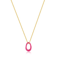 Neon Pink Enamel Gold Twisted Pendant Necklace