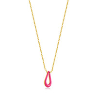 Neon Pink Enamel Gold Twisted Pendant Necklace