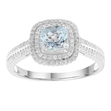 9CT ADRIATIC AQUAMARINE & DIAMOND RING