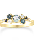 9CT ELISA AQUAMARINE, TOPAZ & DIAMOND RING