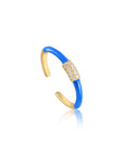 Neon Blue Enamel Carabiner Gold Adjustable Ring