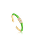 Neon Green Enamel Carabiner Gold Adjustable Ring