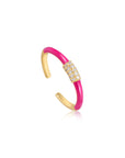 Neon Pink Enamel Carabiner Gold Adjustable Ring