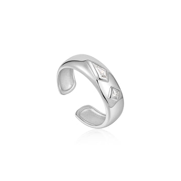 Ania Haie Silver Sparkle Emblem Thick Band Ring