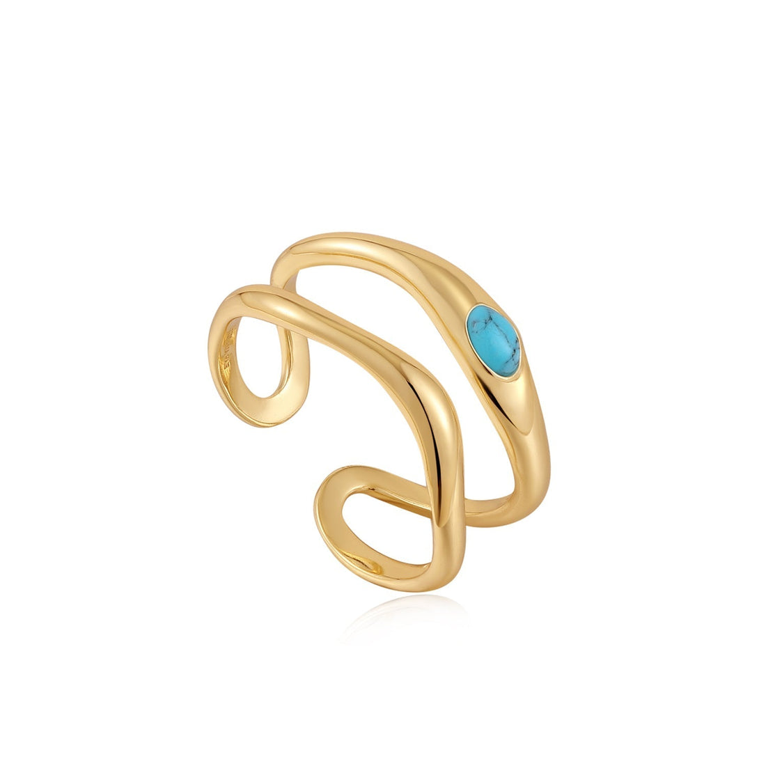 Ania Haie Gold Turquoise Wave Double Band Adjustable Ring