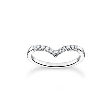 Thomas Sabo Ring V-shape with white stones silver