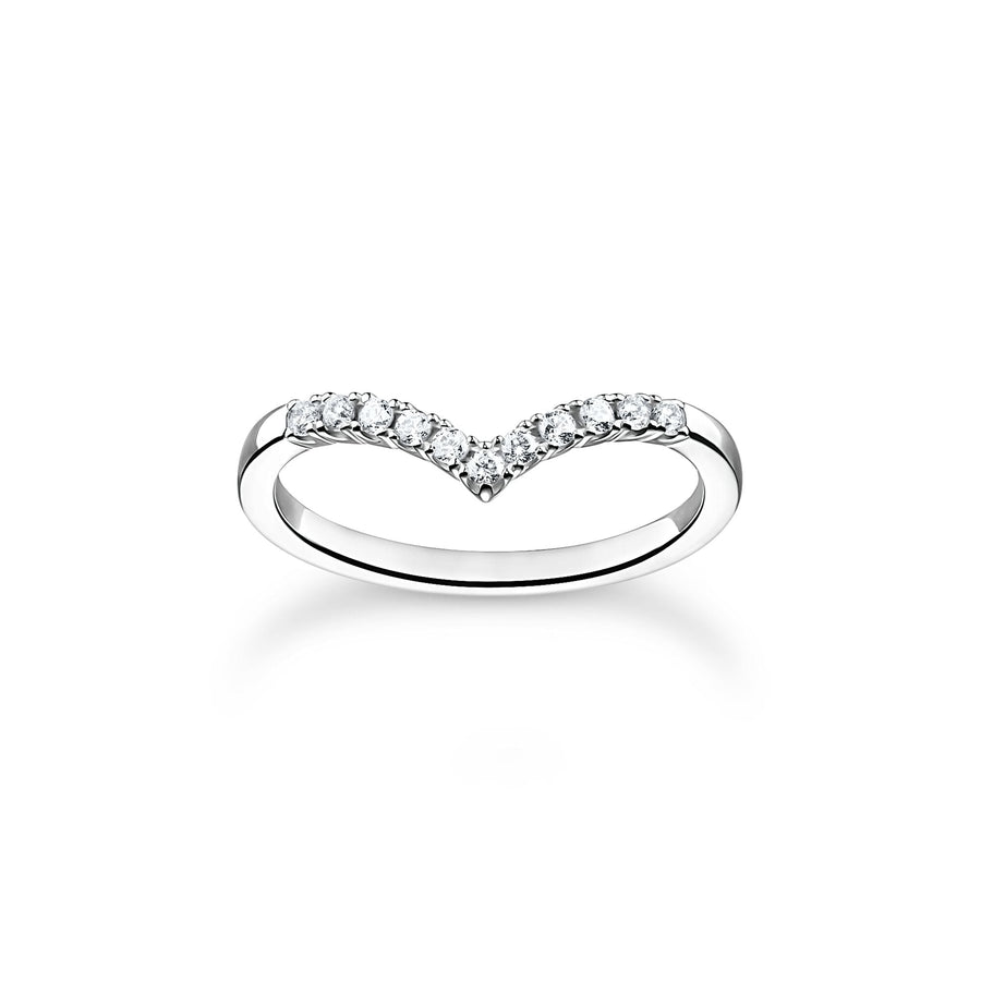 Thomas Sabo Ring V-shape with white stones silver