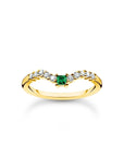 THOMAS SABO Ring green stone with white stones gold