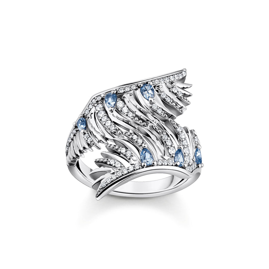 THOMAS SABO Ring phoenix wing with blue stones silver