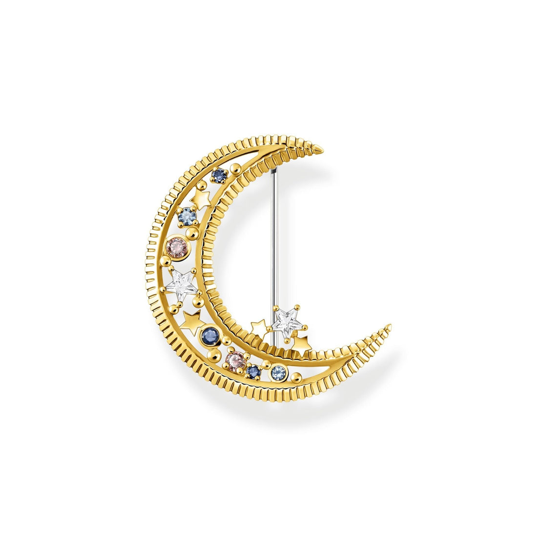 THOMAS SABO Brooch crescent moon with coloured stones gold