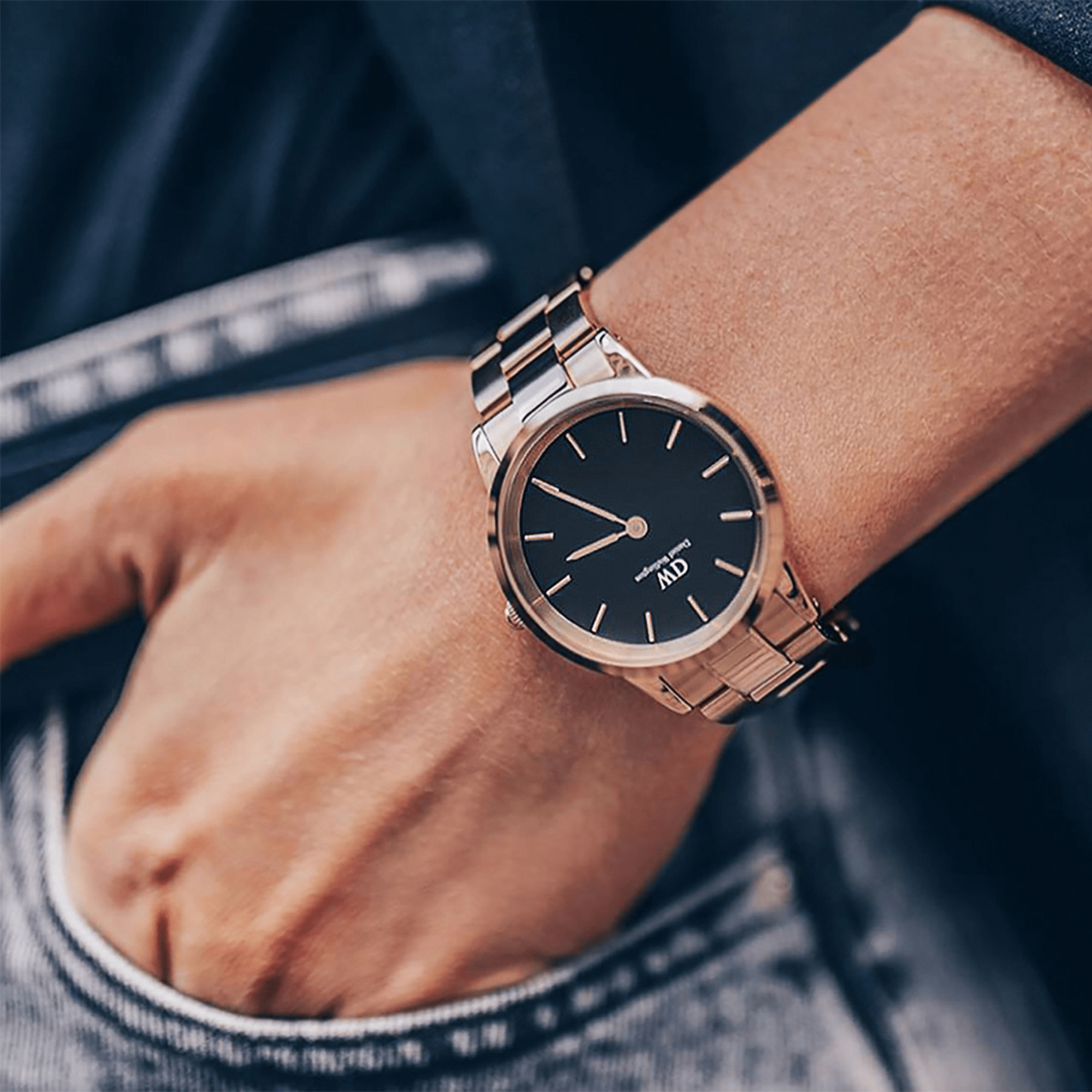 Daniel Wellington Iconic Link 36 Rose Gold &amp; Black Watch