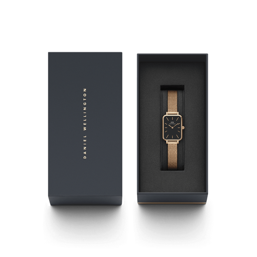 Daniel Wellington Quadro 20X26 Pressed Melrose Rose Gold & Black Watch