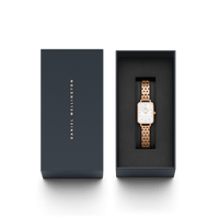 Daniel Wellington Quadro Lumine 20x26 5-Link Rose Gold & Mother of Pearl White Watch