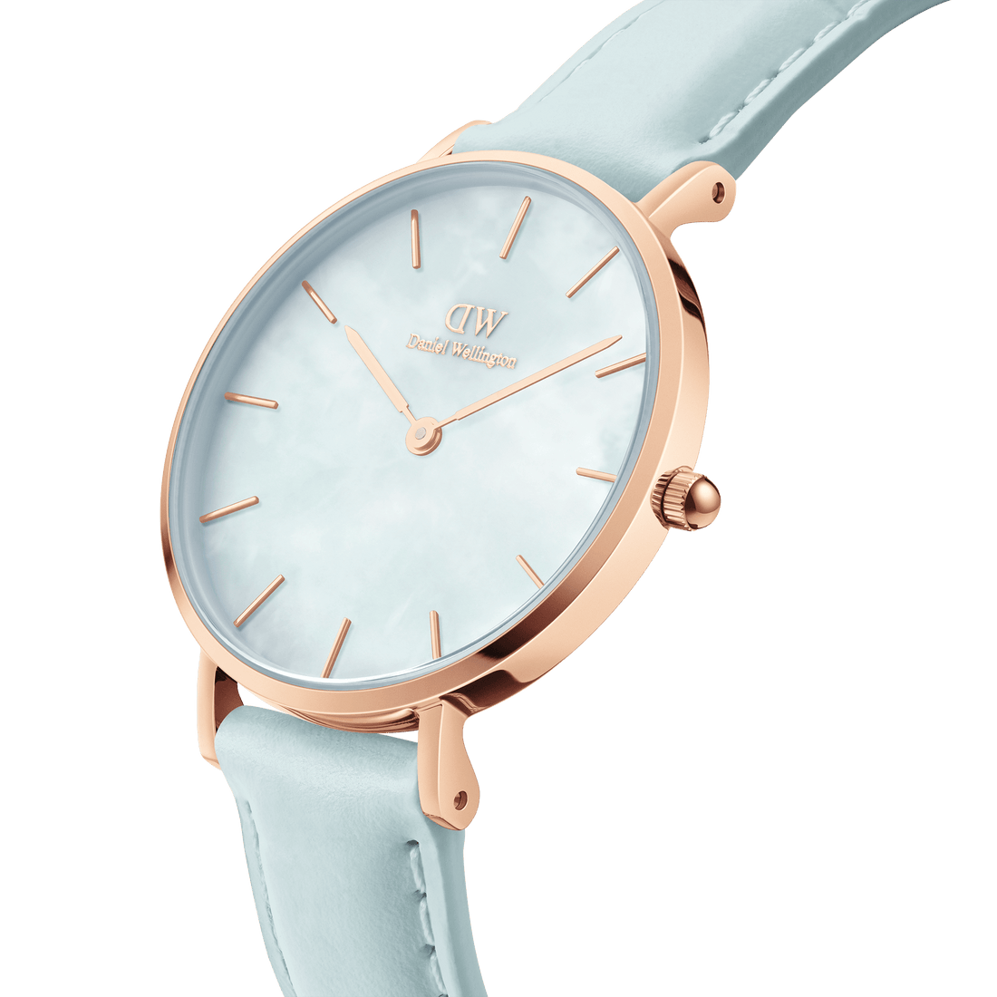 Daniel Wellington Petite 28 Blue Leather & Rose Gold Mother of Pearl Watch