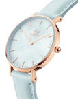 Daniel Wellington Petite 28 Blue Leather & Rose Gold Mother of Pearl Watch